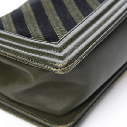 Chanel Fabric Chevron Braided Medium Boy Flap Black Dark Green 15 of 17