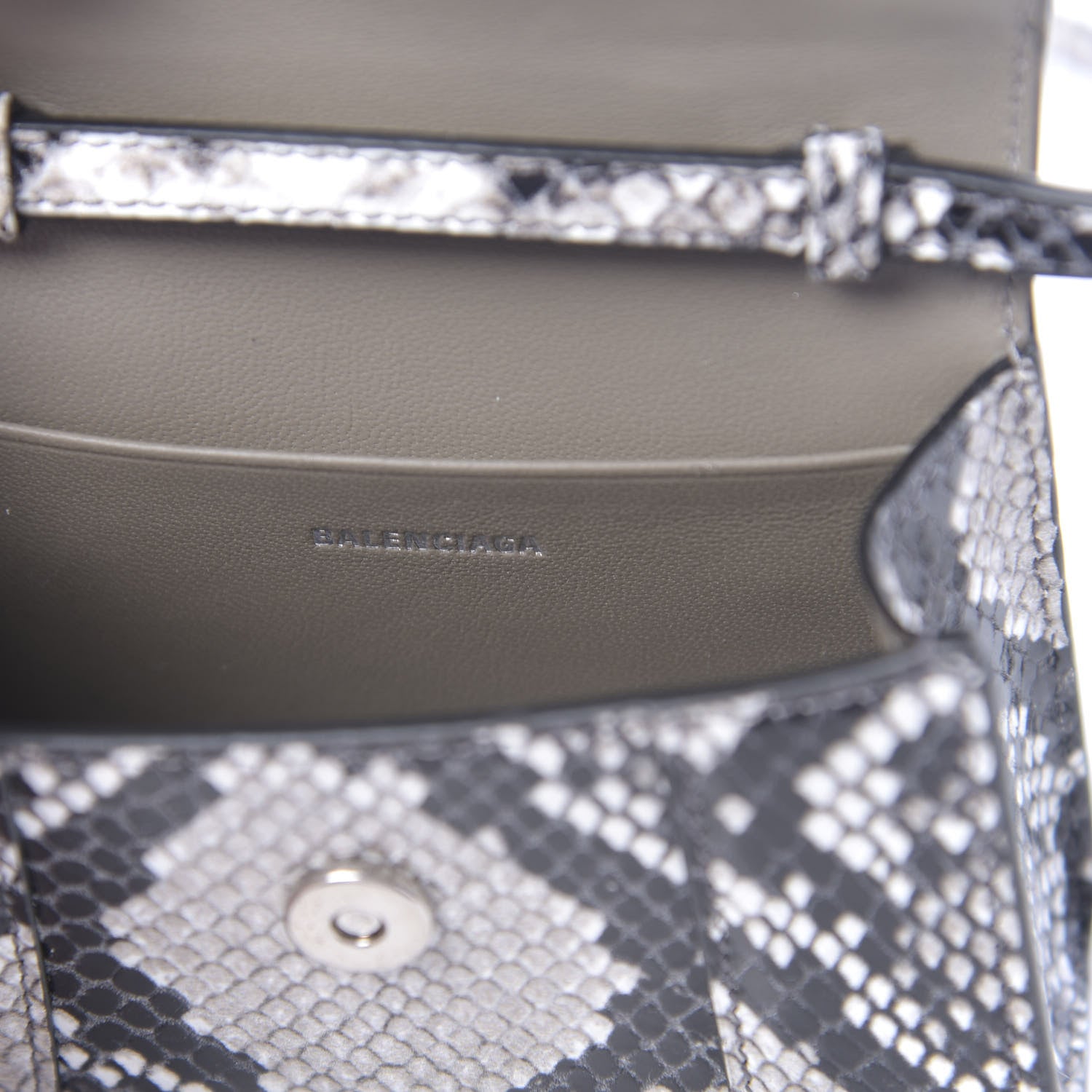 Balenciaga Shiny Calfskin Python Effect Hourglass Top Handle Bag Mini Black White 6 of 10
