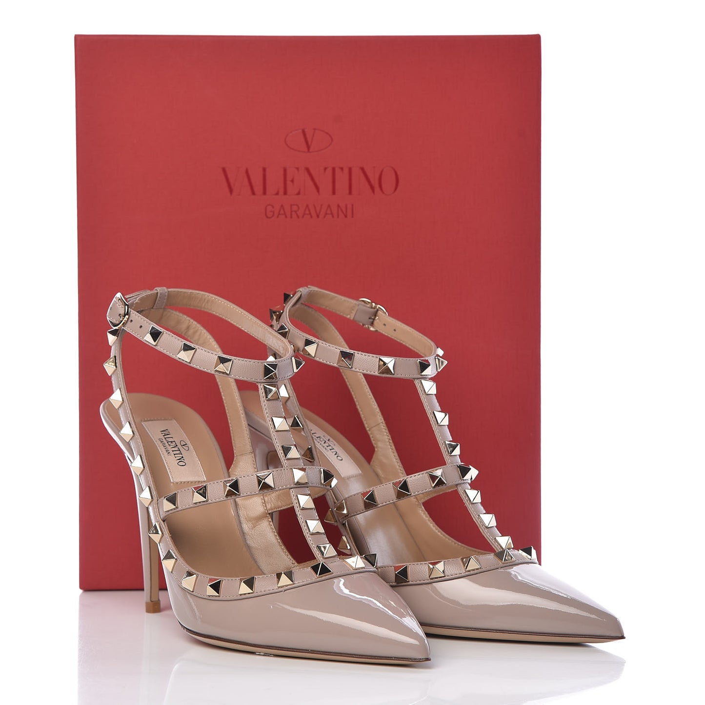 Patent Rockstud Ankle Strap Pumps 39 Poudre