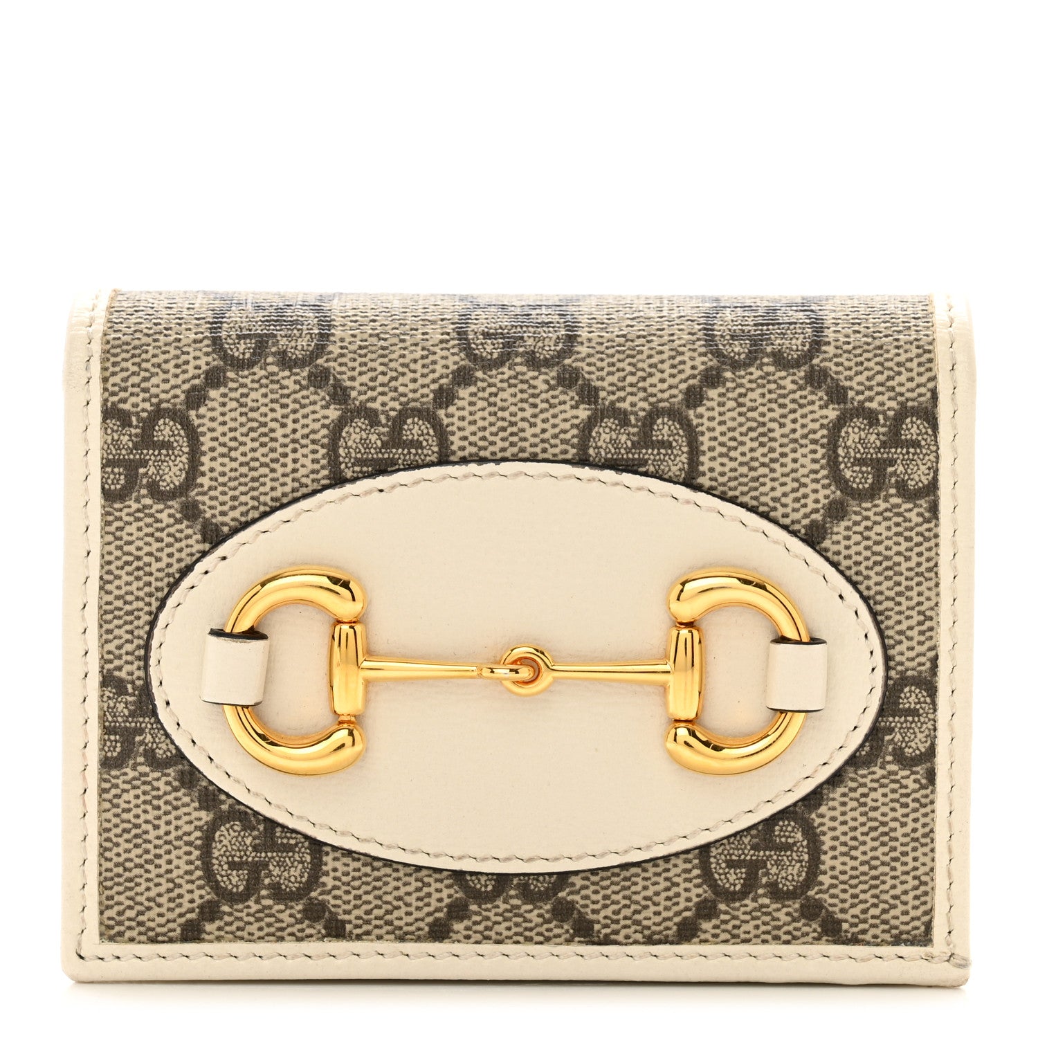 Gucci GG Supreme Monogram Azalea Calfskin Horsebit 1955 Card Case Wallet Beige Ebony Mystic White 1 of 9