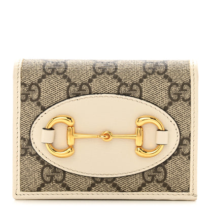 Gucci GG Supreme Monogram Azalea Calfskin Horsebit 1955 Card Case Wallet Beige Ebony Mystic White 1 of 9