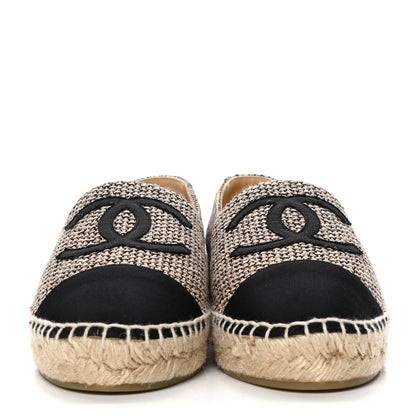 Chanel Tweed Grosgrain CC Espadrilles 39 Gold Beige Black 2 of 4