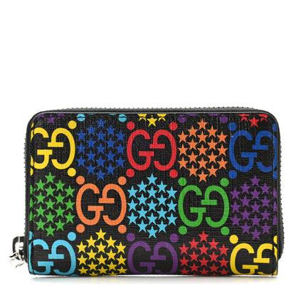 Gucci GG Supreme Monogram Psychedelic Zip Around Card Case Wallet Black 1 of 6