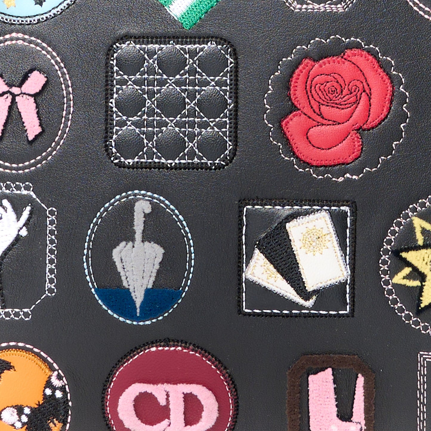Smooth Calfskin Patch Embellished Medium Lady Dior Black