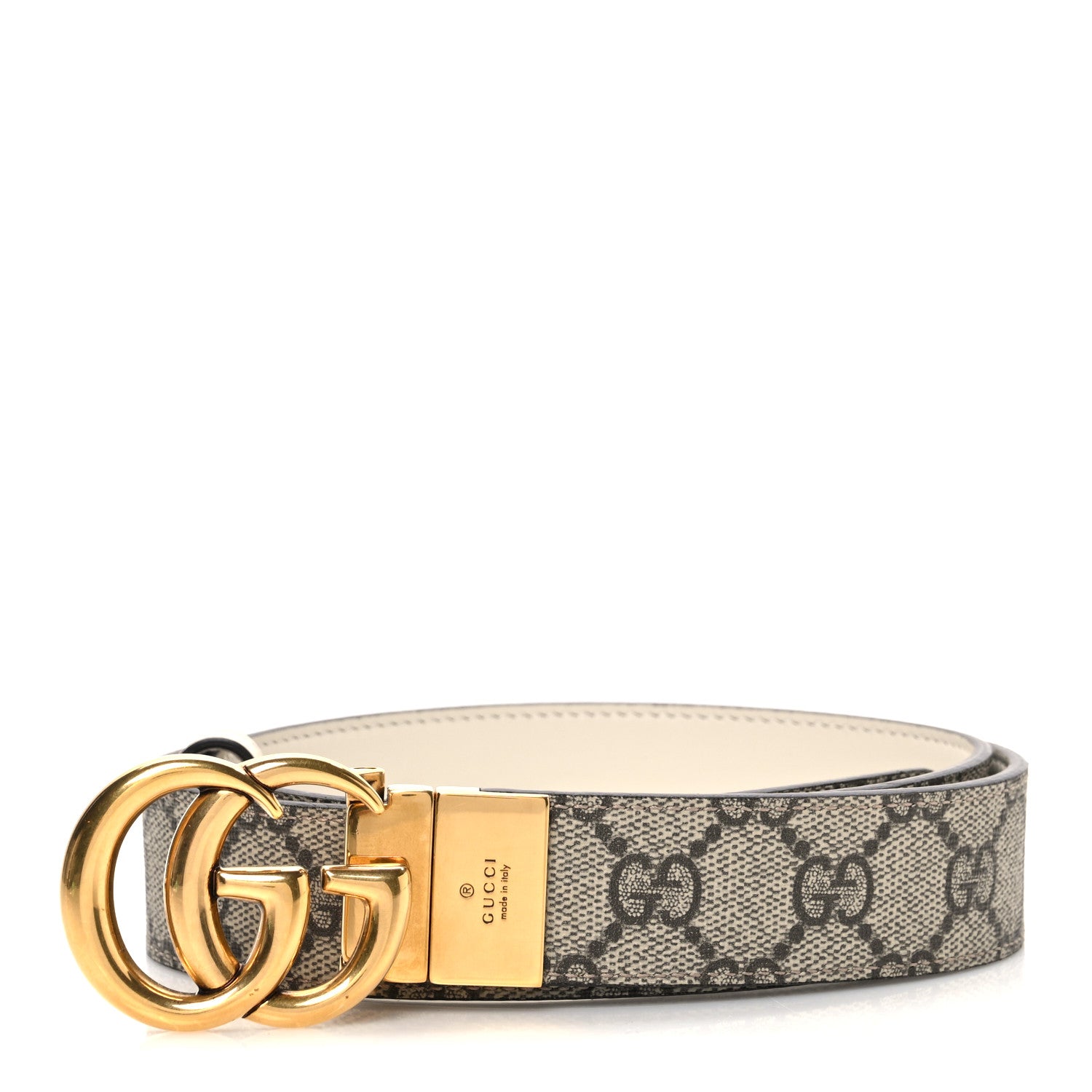 Gucci GG Supreme Monogram Plutone Calfskin Double G Reversible 80 32 Belt Beige Ebony Mystic White 1 of 6