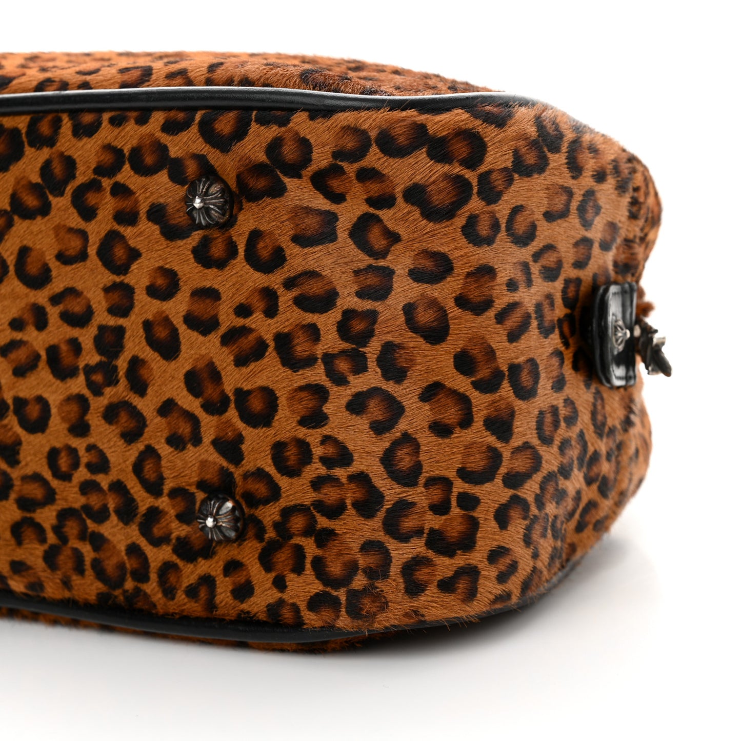 Leopard Print Hair Cross Patch Duffle Bag Black