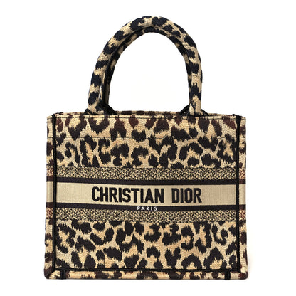 Christian Dior Canvas Mizza Embroidered Small Leopard Book Tote Beige 1 of 10