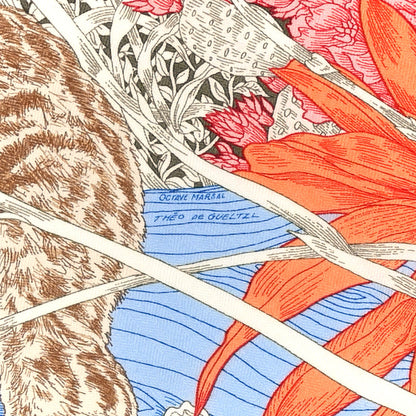Hermes Cashmere Silk Retour a la Nature Shawl 140 Bleu Ciel Rose Cyclamen Orange 4 of 5