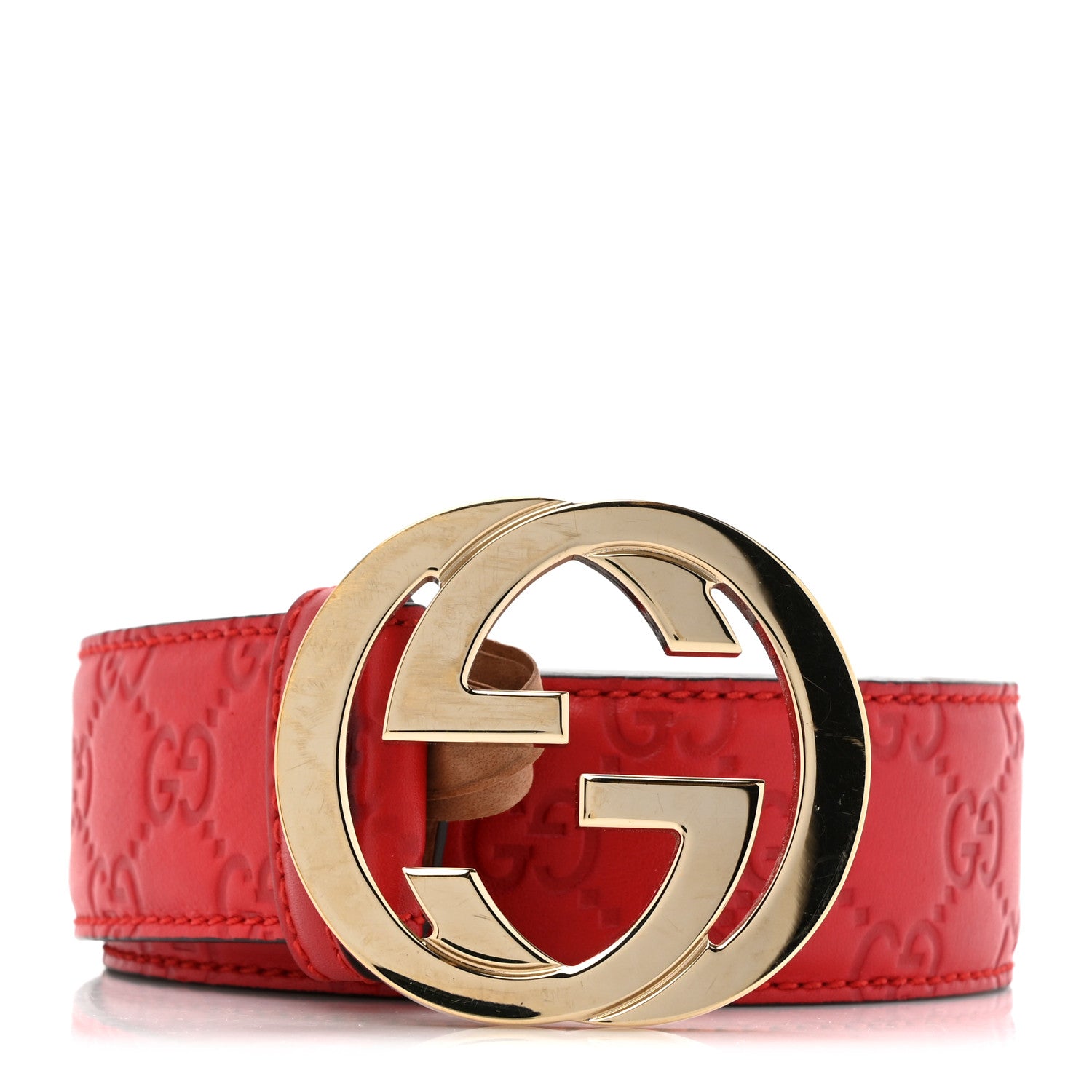 Gucci Guccissima Signature Interlocking G Belt 90 36 Hibiscus Red 1 of 6