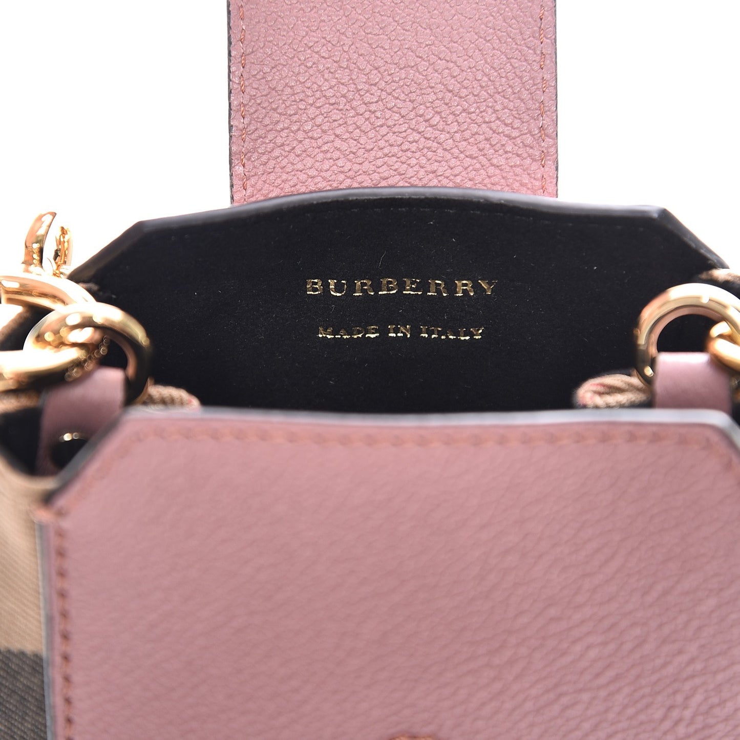 House Check Soft Grain Calfskin Mini Buckle Tote Charm Dusty Pink