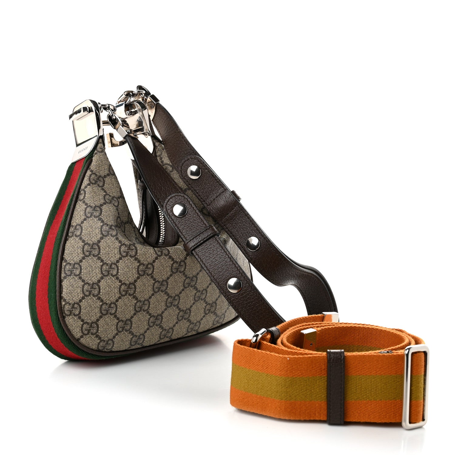Gucci GG Supreme Monogram Textured Calfskin Web Small Attache Shoulder Bag Beige Ebony New Acero 2 of 9