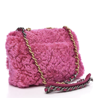 Chanel Shearling Sheepskin Medium 19 Flap Pink 3 of 10