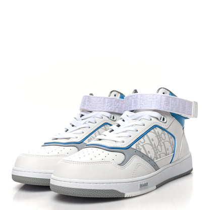 Christian Dior Smooth Calfskin Oblique Galaxy Perforated Mens B27 Mid Top Sneakers 42 Beige Blue 3 of 8