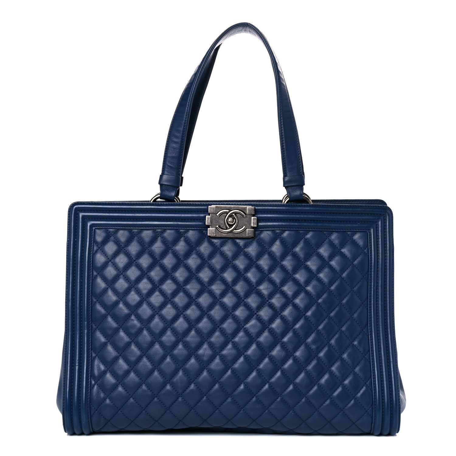 Chanel Calfskin Quilted Boy Shopping Tote Navy Blue 1 of 17