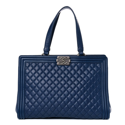 Chanel Calfskin Quilted Boy Shopping Tote Navy Blue 1 of 17