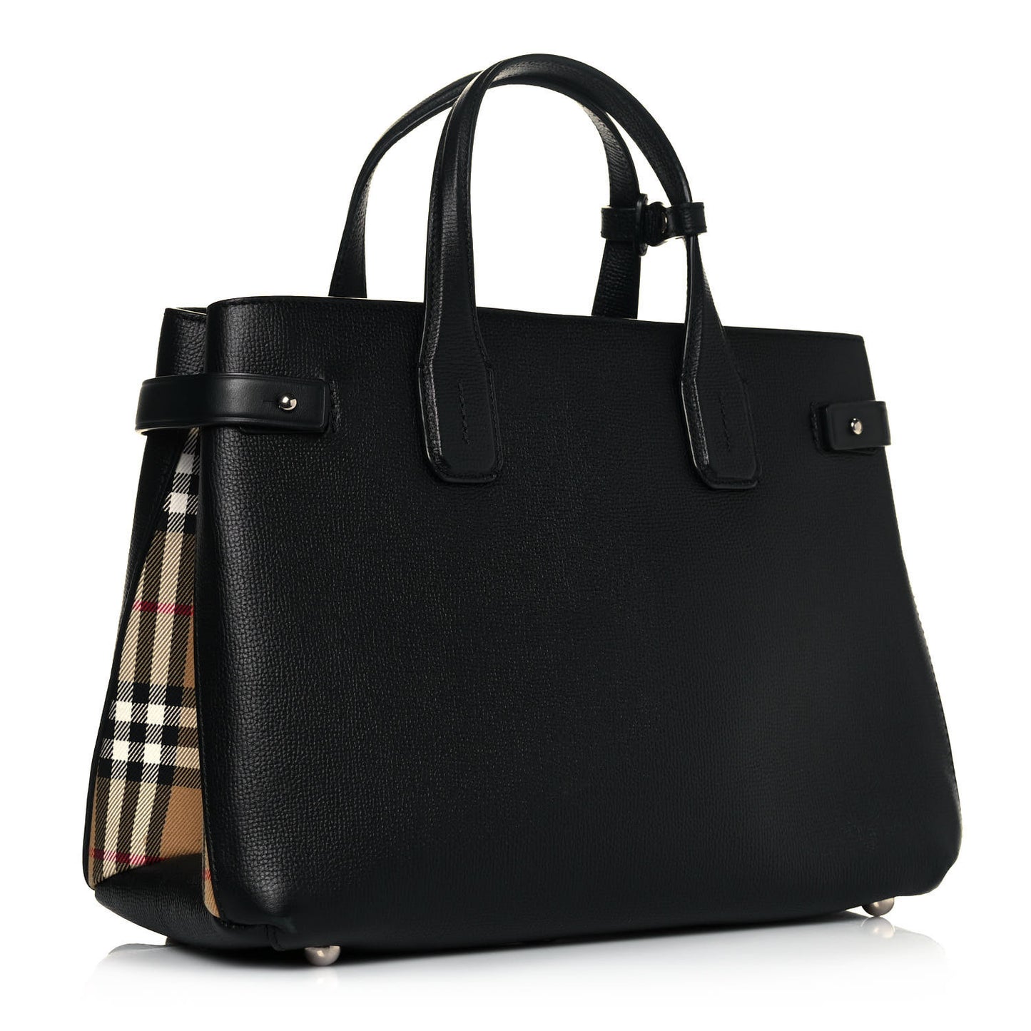 Grainy Calfskin House Check Medium Banner Tote Black
