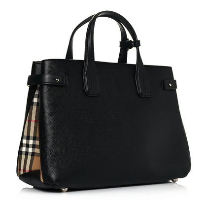 Burberry Grainy Calfskin House Check Medium Banner Tote Black 2 of 12