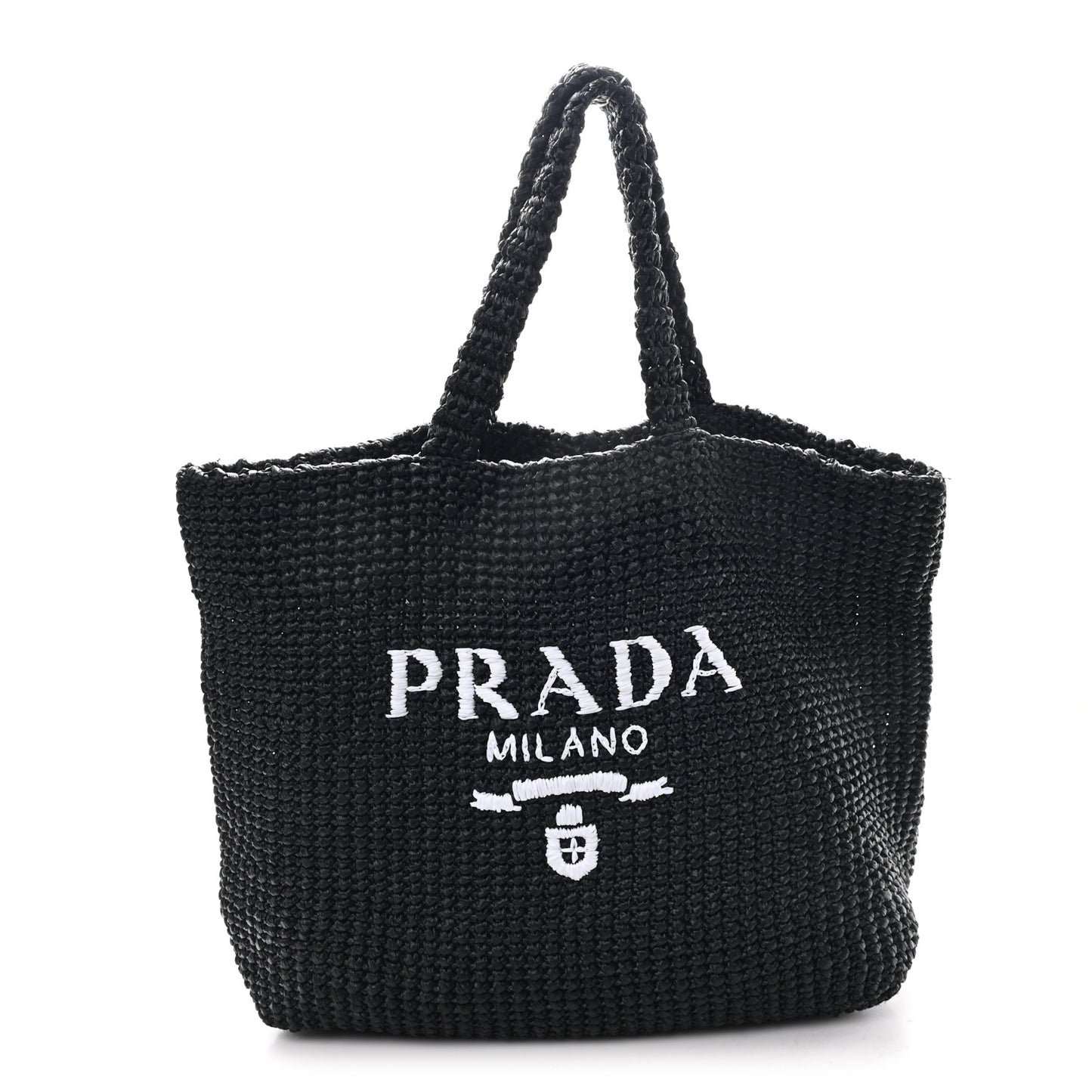 Yarn Raffia Effect Crochet Logo Tote Black