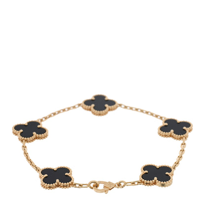 Van Cleef & Arpels 18K Yellow Gold Black Onyx 5 Motifs Vintage Alhambra Bracelet 2 of 4
