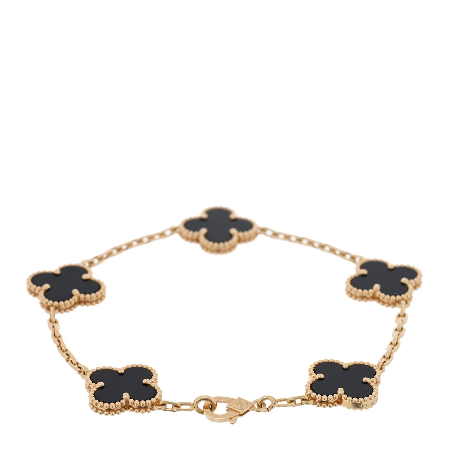 18K Yellow Gold Black Onyx 5 Motifs Vintage Alhambra Bracelet