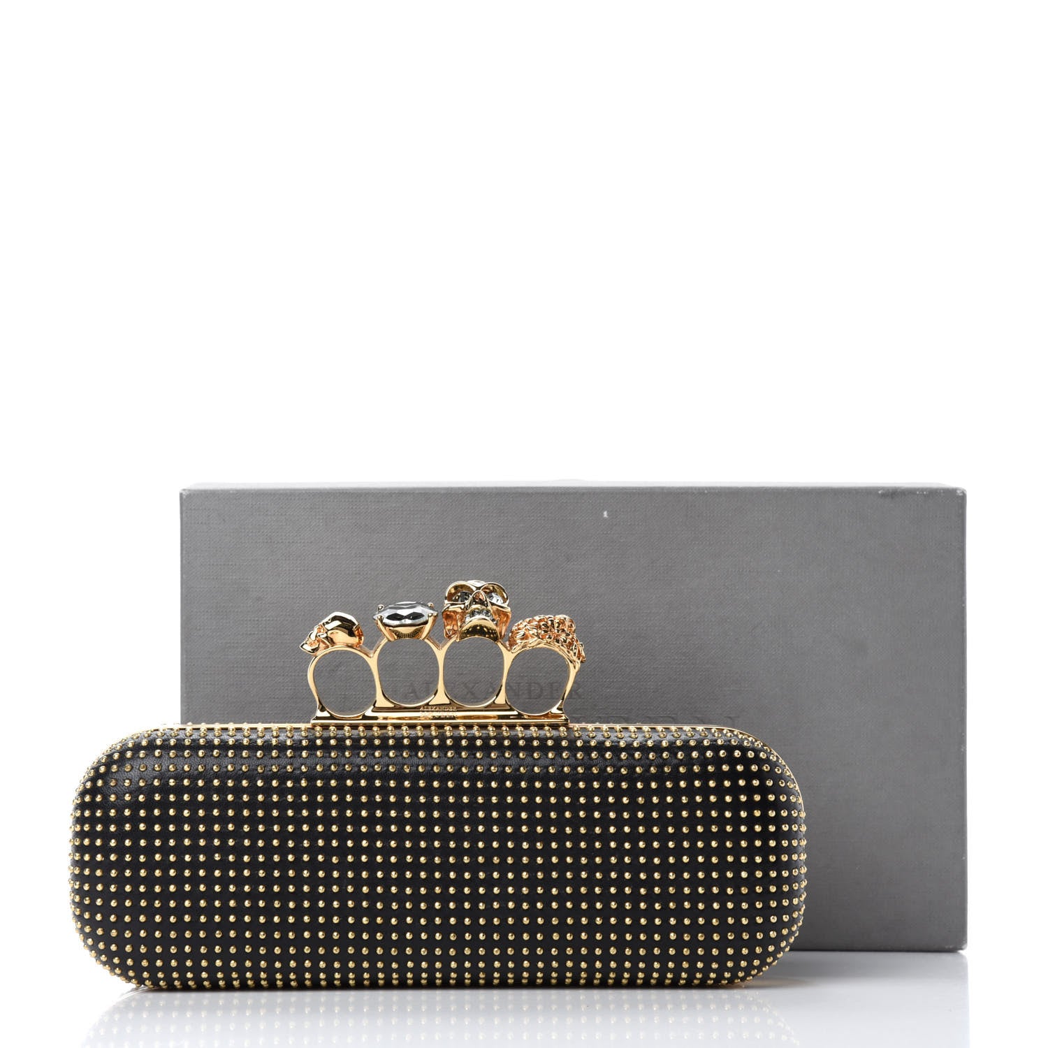 Alexander McQueen Suede Studded Skull Knuckle Box Clutch Black 11 of 11