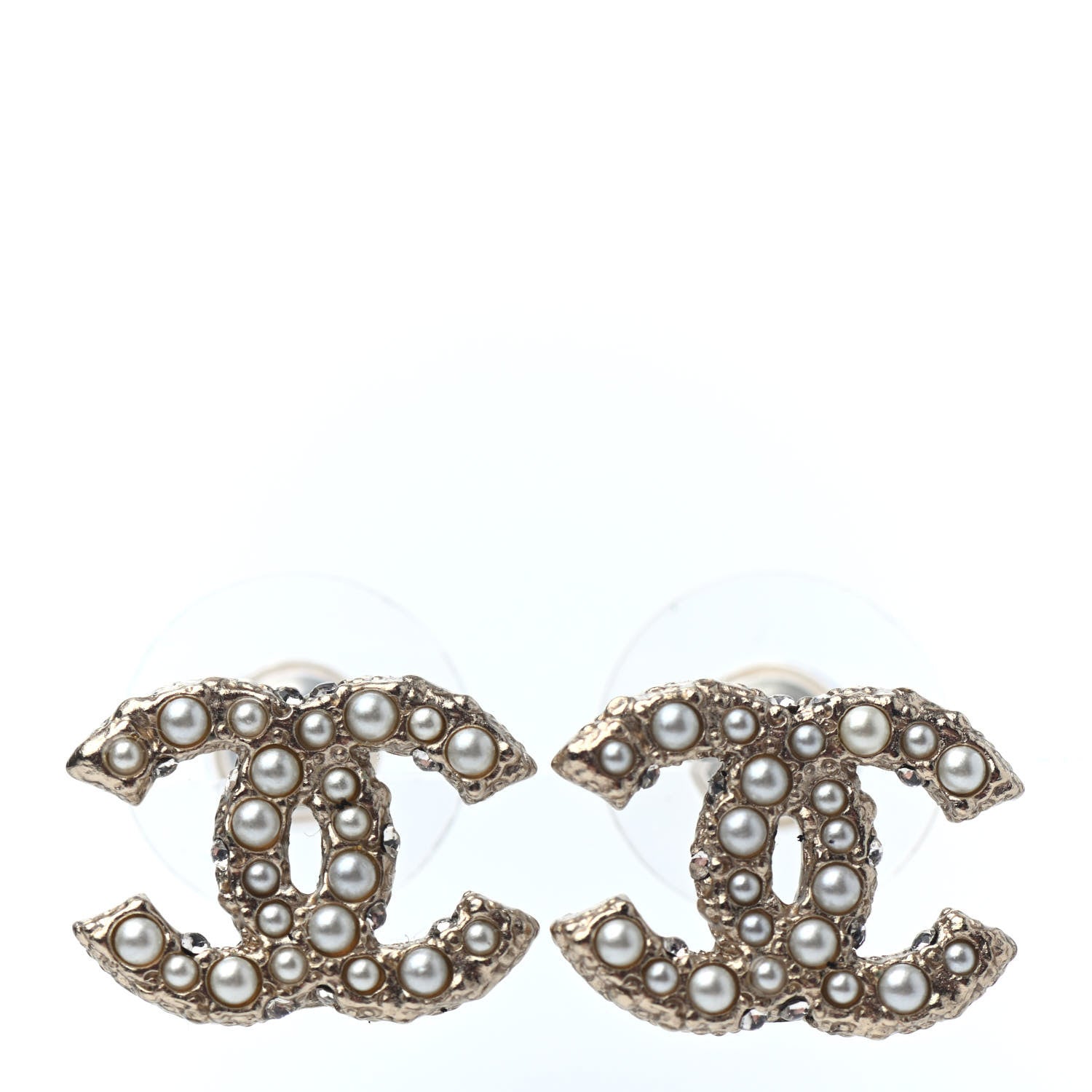 Chanel Pearl Crystal CC Stud Earrings Gold 1 of 4