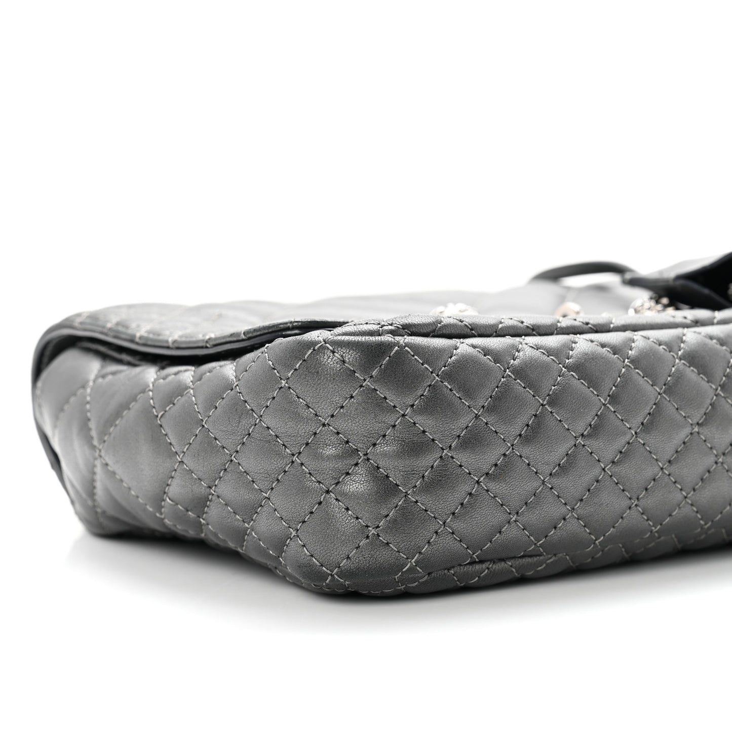 Metallic Nappa Quilted Icon Shoulder Bag Grey