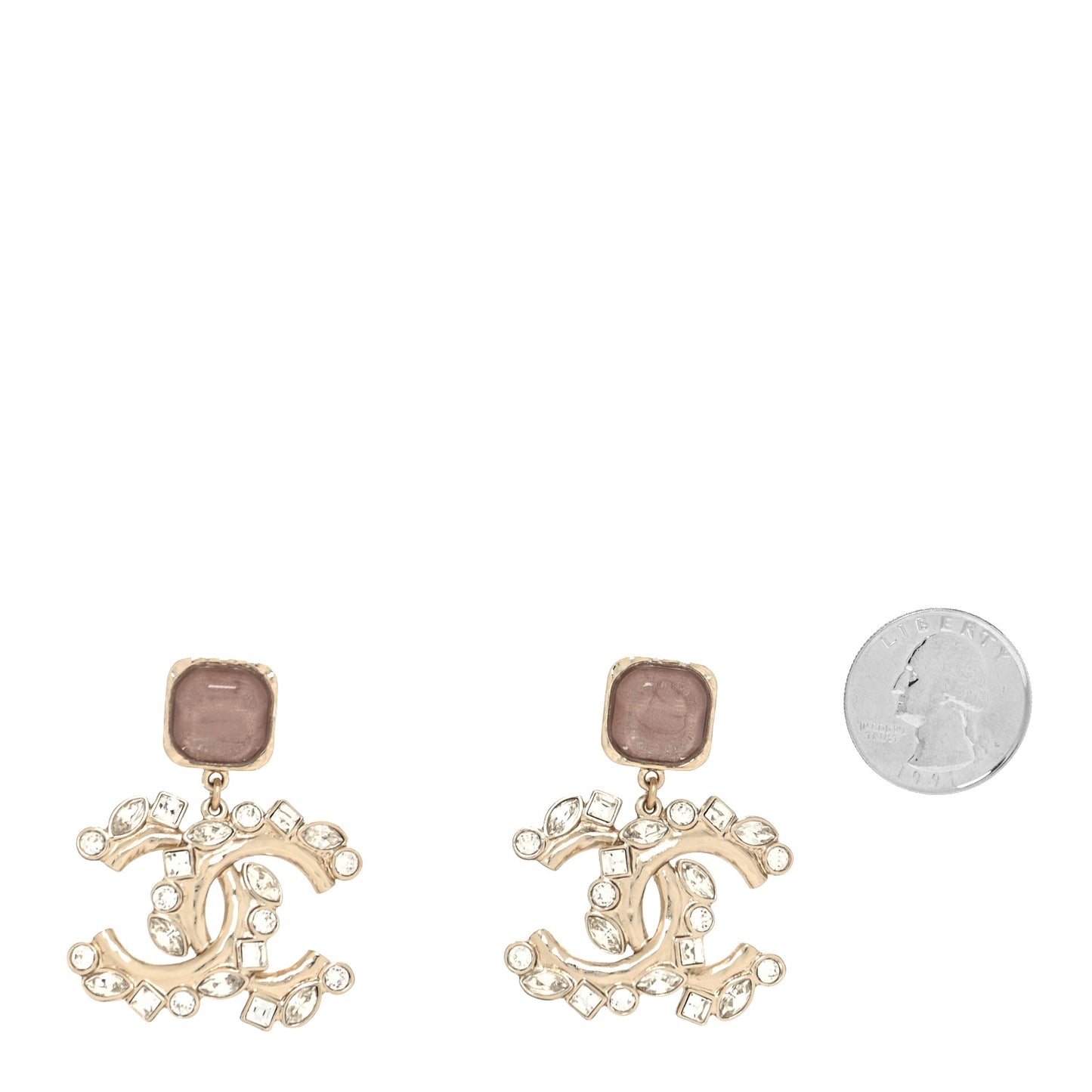 Crystal CC Drop Earrings Gold Pink