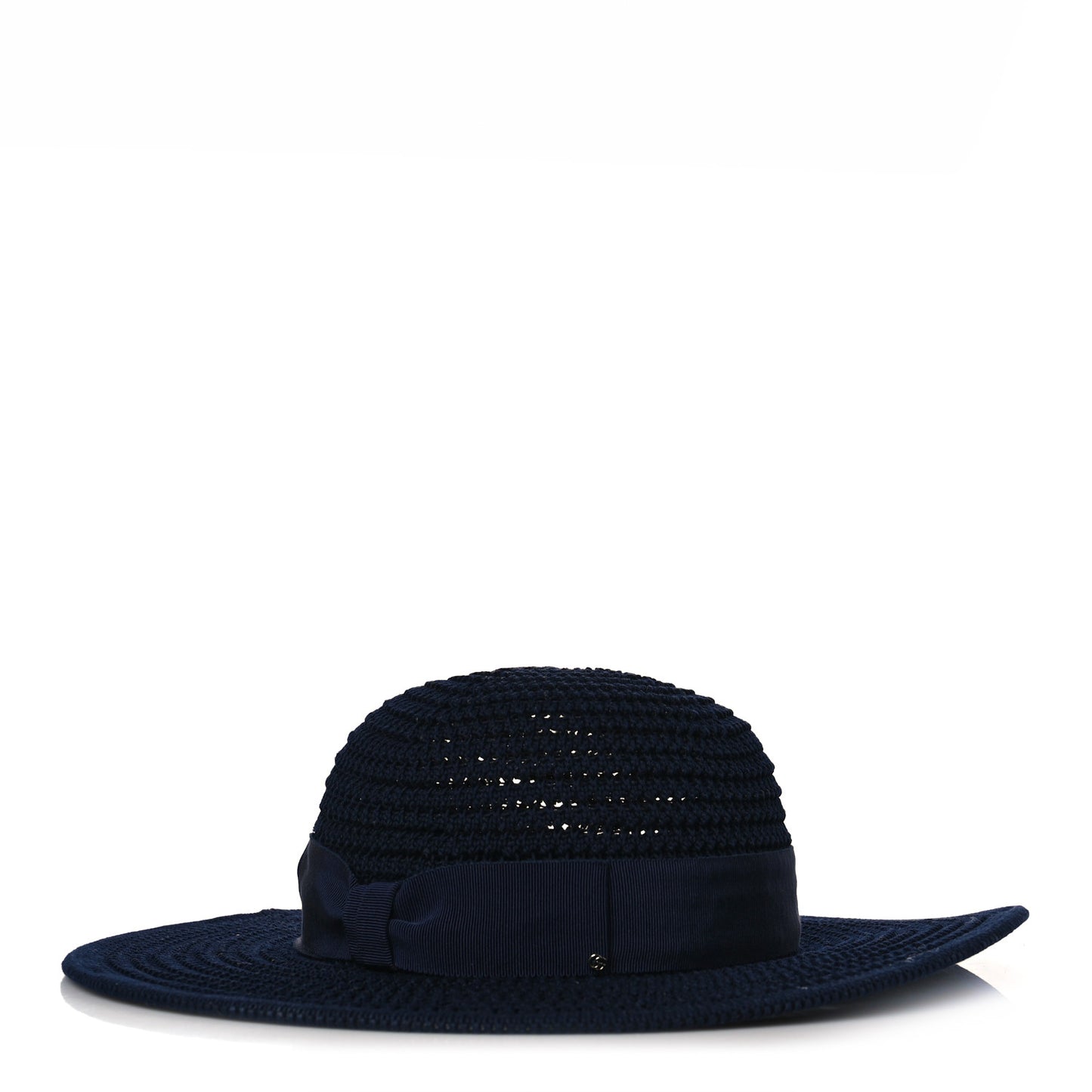 Cotton Crochet Wide Brim Hat M Navy Blue