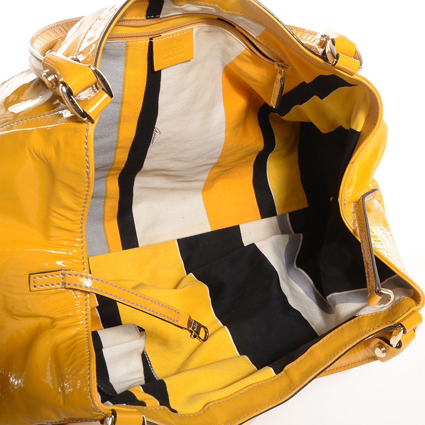 Patent Large D Gold Shoulder Bag Yellow