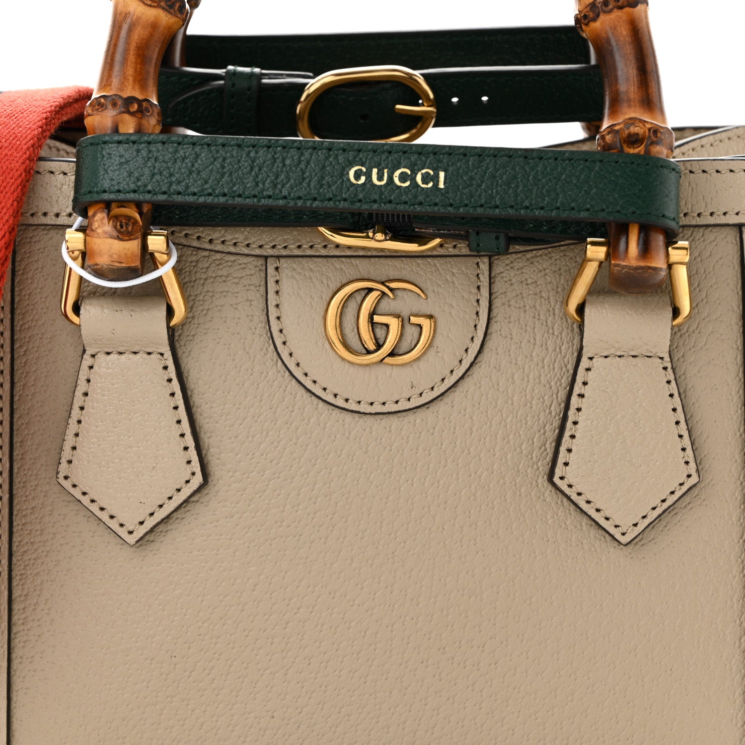 Gucci Textured Dollar Calfskin Web Mini Diana Tote Bag Oatmeal Vintage Green 8 of 10