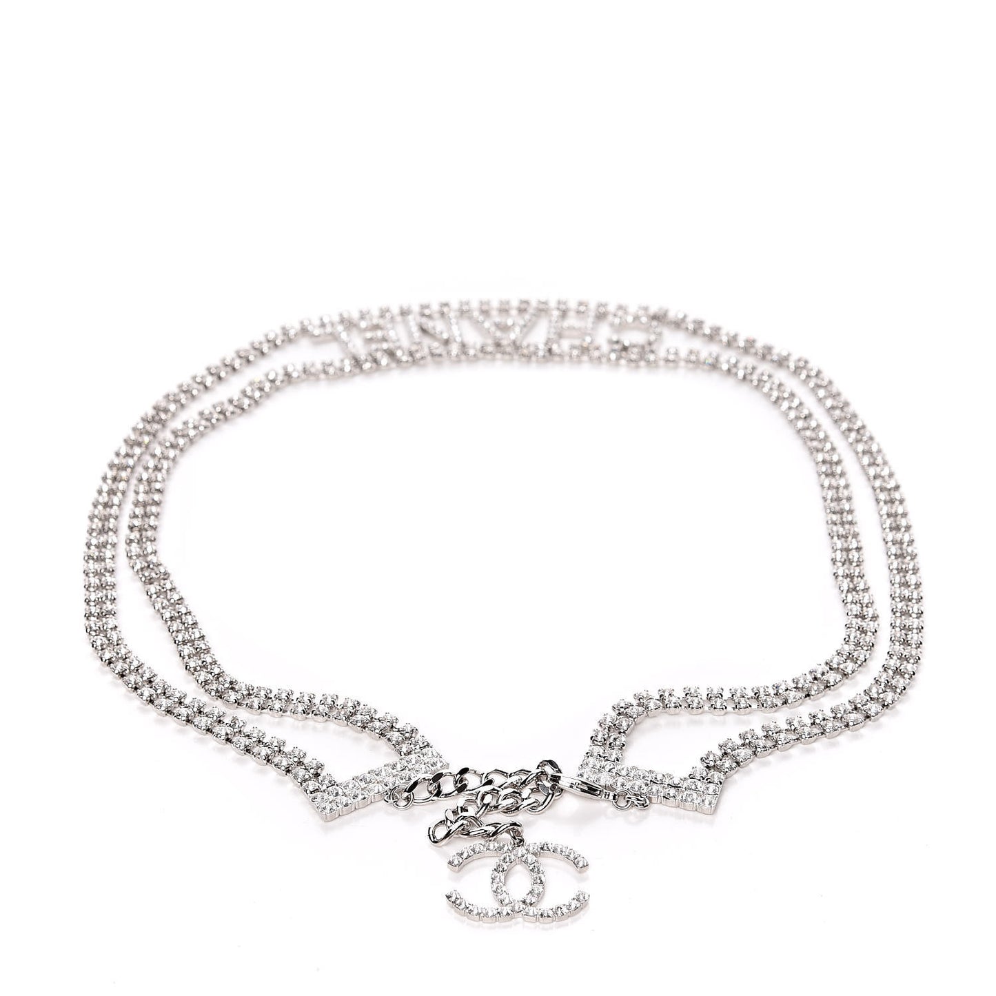 Crystal Logo Chain Belt Silver