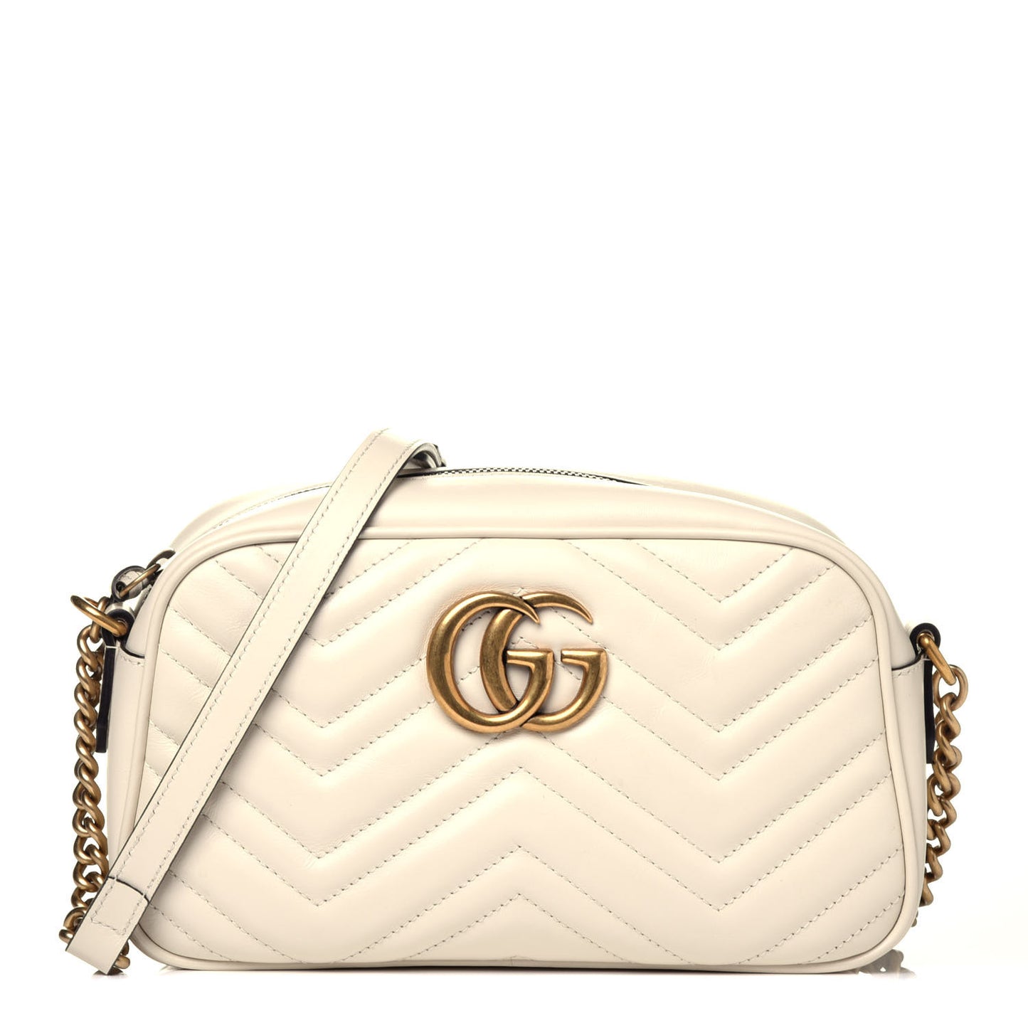 Calfskin Matelasse Small GG Marmont Chain Shoulder Bag White