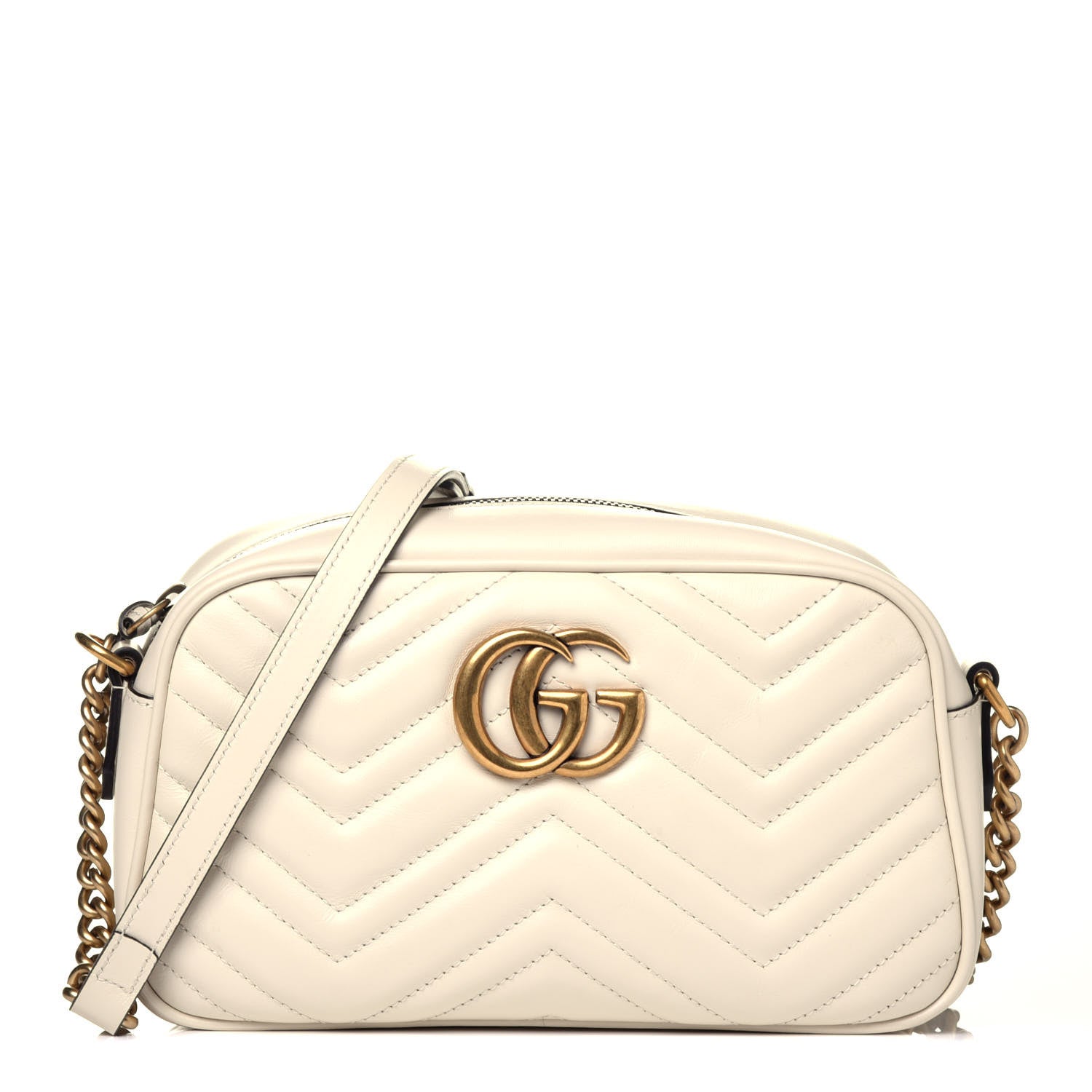 Gucci Calfskin Matelasse Small GG Marmont Chain Shoulder Bag White 1 of 9