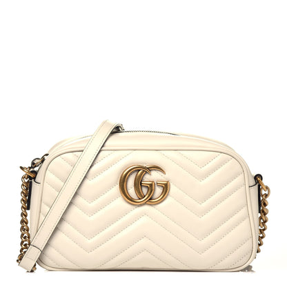 Gucci Calfskin Matelasse Small GG Marmont Chain Shoulder Bag White 1 of 9