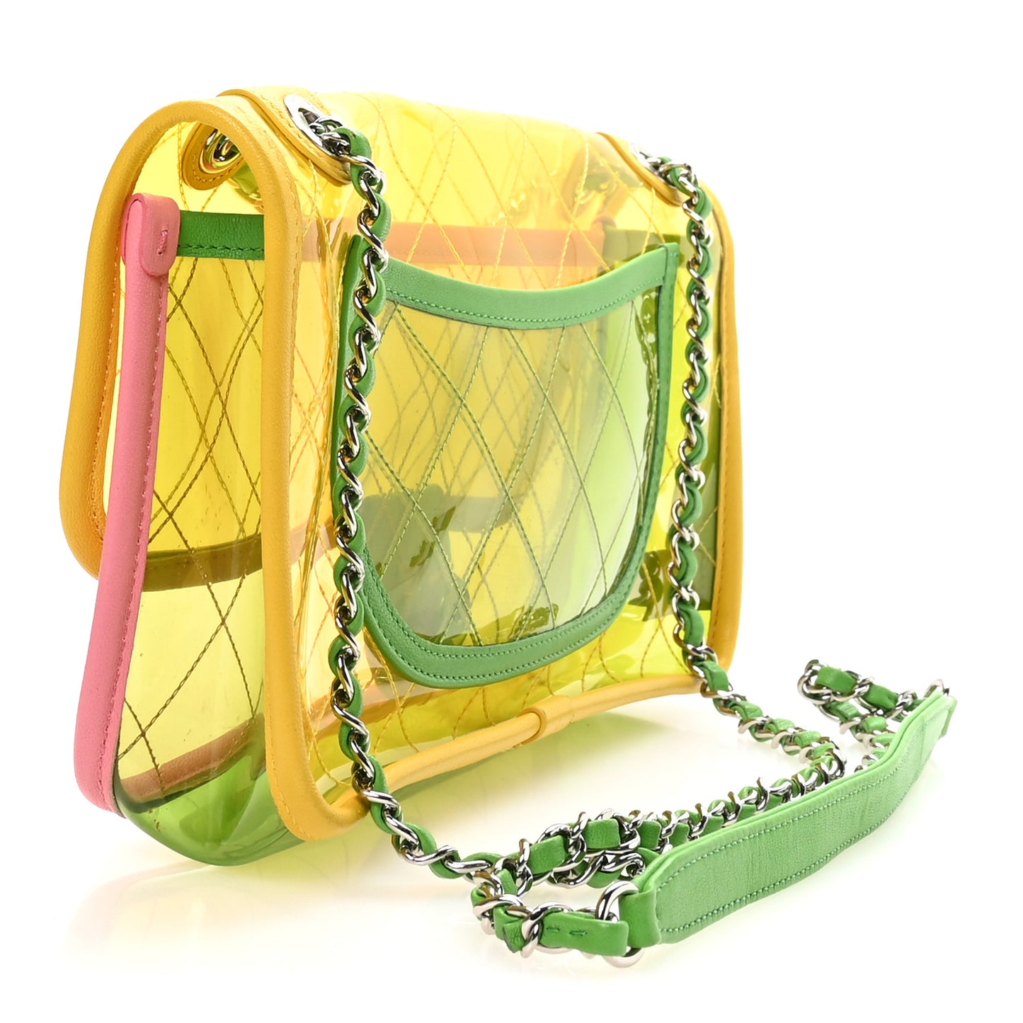 Lambskin PVC Quilted Mini Coco Splash Flap Yellow Green Pink