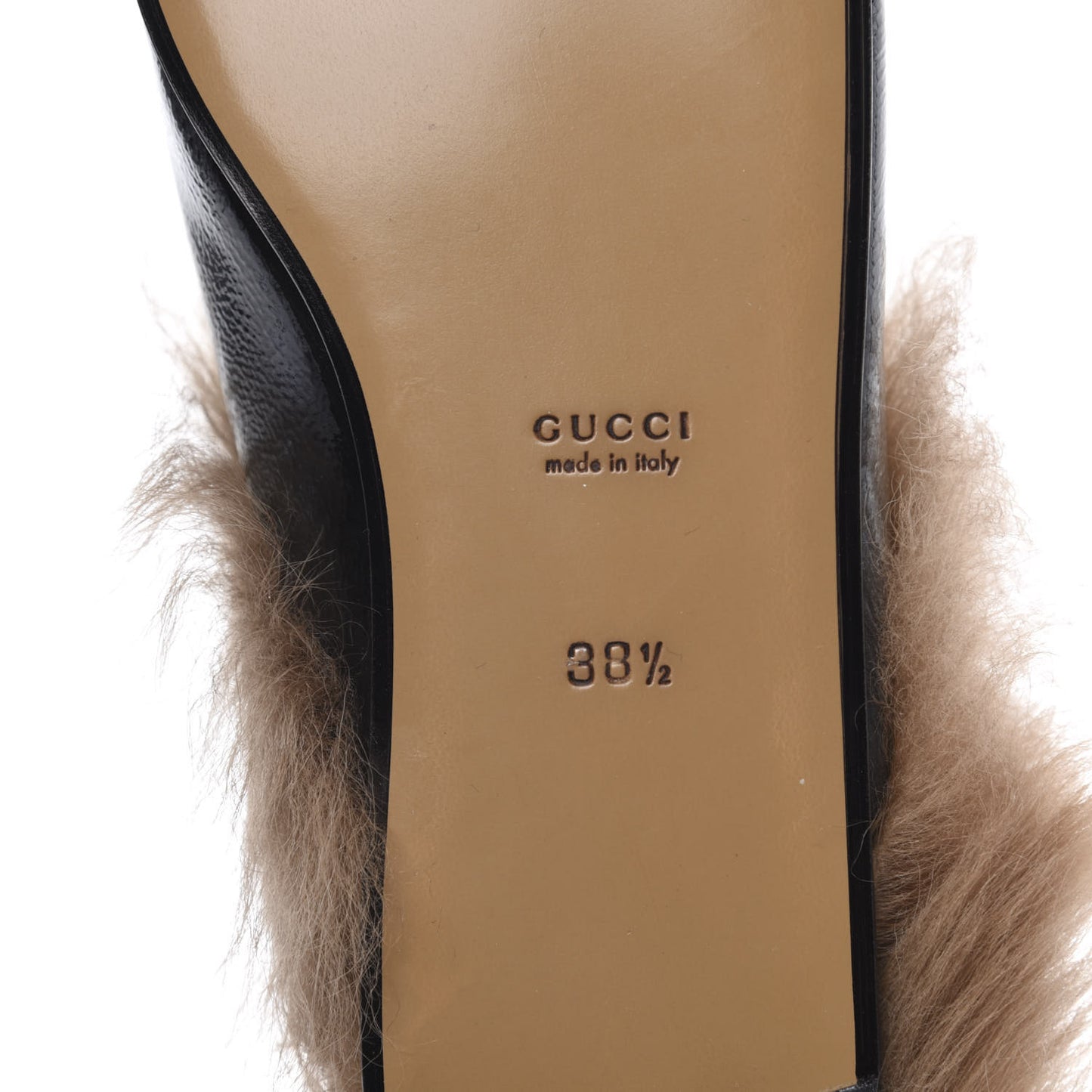 Patent Fur Womens Princetown Slippers 38.5 Black Natural
