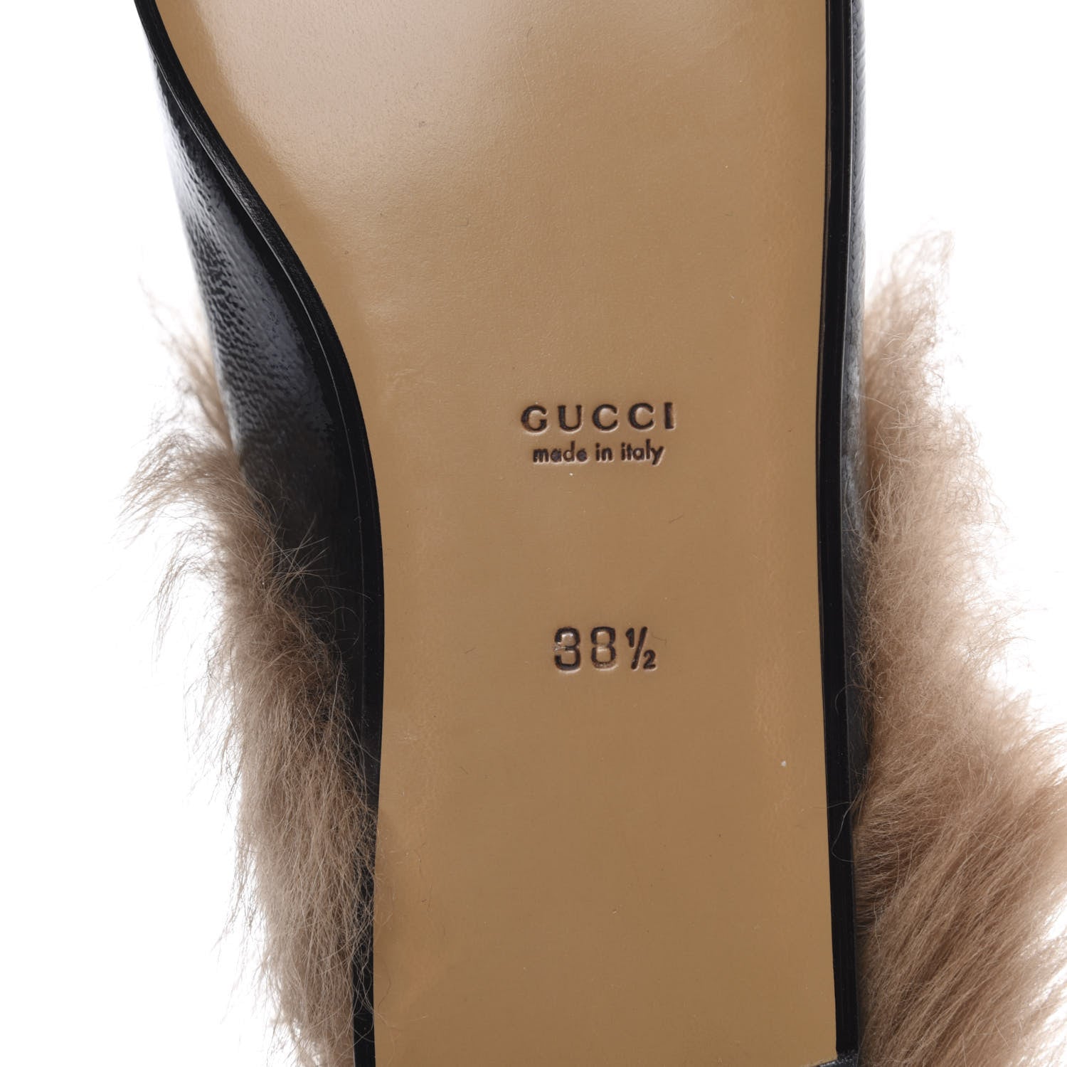 Gucci Patent Fur Womens Princetown Slippers 38.5 Black Natural 7 of 8