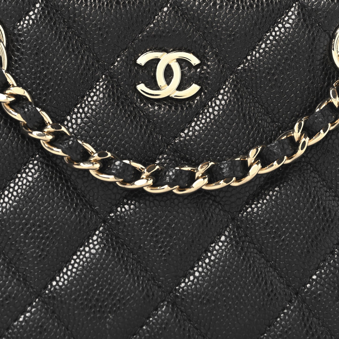 Caviar Quilted Classic Clutch Tote With Chain Black