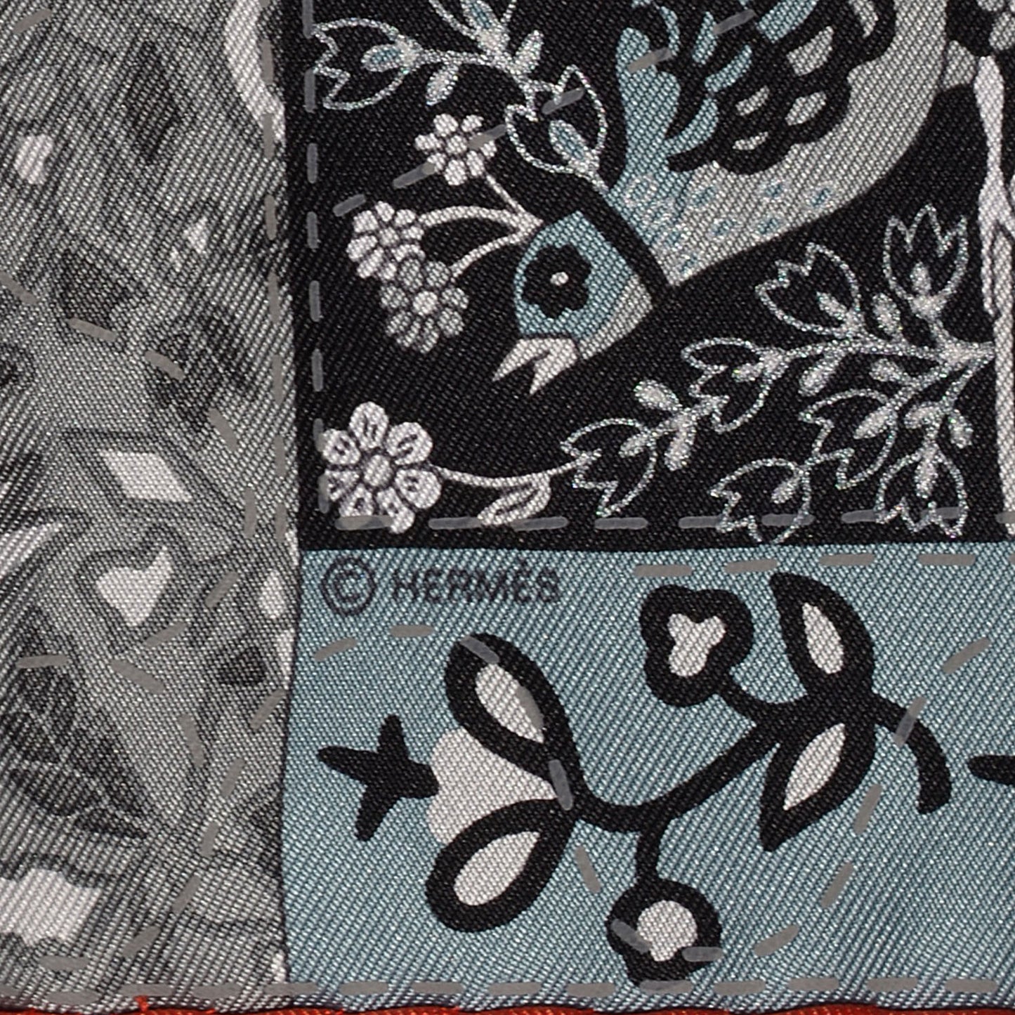 Silk Pique Fleuri De Provence Pocket Square 45 Scarf Capucine Anthracite Noir