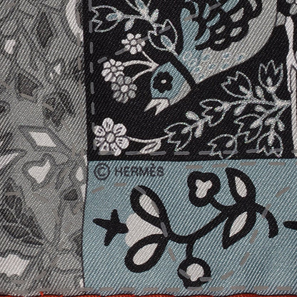 Hermes Silk Pique Fleuri De Provence Pocket Square 45 Scarf Capucine Anthracite Noir 3 of 5