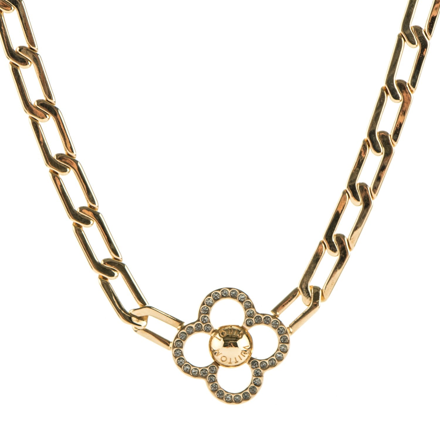 Louis Vuitton Swarovski Crystal Flower Power Necklace Gold 1 of 6