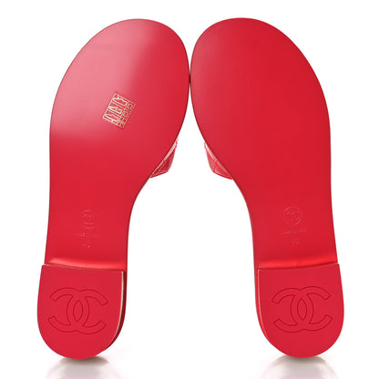 Chanel Patent Goatskin Quilted CC Sandals 40 Red 6 of 9