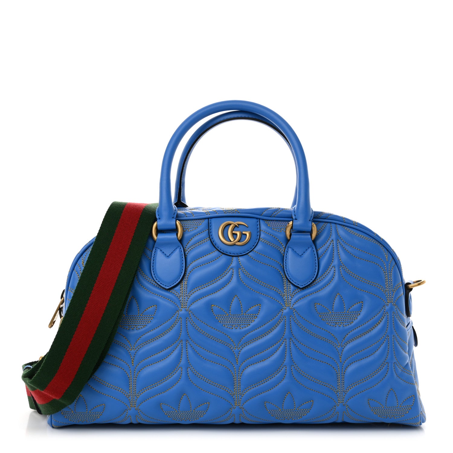 Gucci X ADIDAS Calfskin Trefoil Web GG Marmont Medium Duffle Bag Blue 1 of 11
