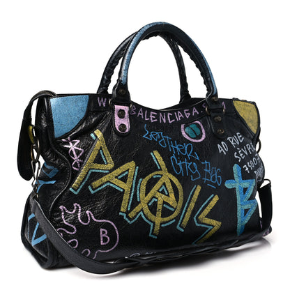Balenciaga Agneau Graffiti All Over Classic Hardware City Black Multicolor 4 of 12
