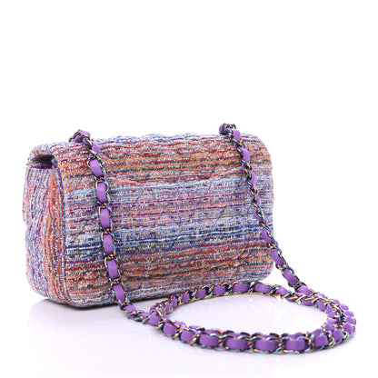 Chanel Tweed Quilted Mini Rectangular Flap Blue Pink Orange 3 of 11