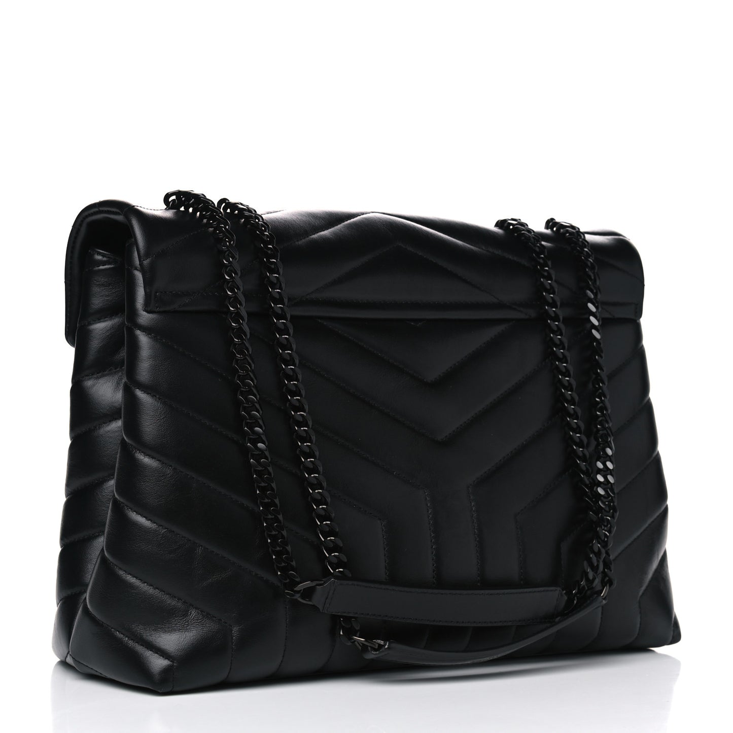 Calfskin Y Quilted Monogram Medium Loulou Chain Satchel Black