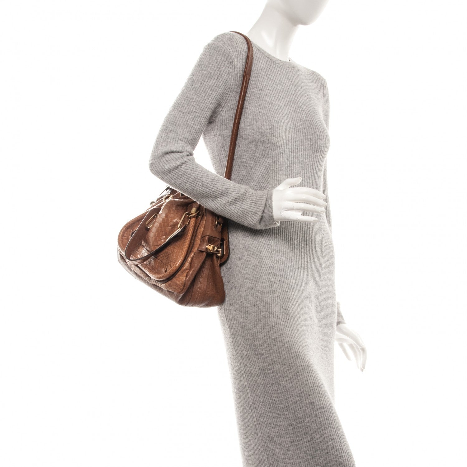 Chloe Python Calfskin Medium Paraty Speculoos Brown 2 of 8