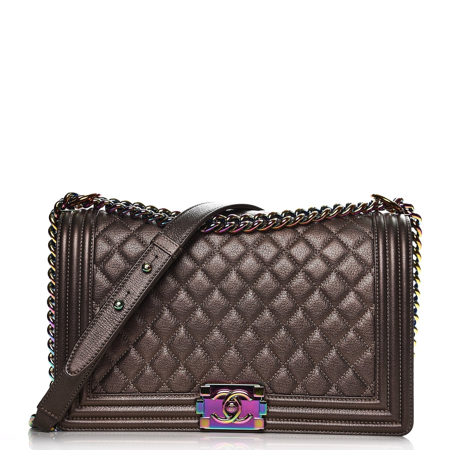 Iridescent Goatskin Quilted New Medium Boy Flap Dark Gold