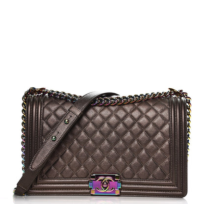 Chanel Iridescent Goatskin Quilted New Medium Boy Flap Dark Gold 1 of 9